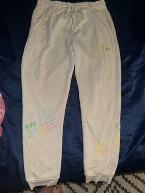 Cream Colored Sweatpants with pastel colorful doodle accents